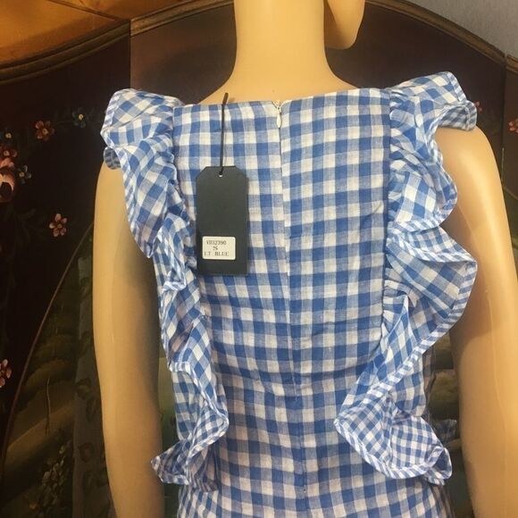 Lt. Blue Checkered Ruffled Dress Sz. Small - Picture 3 of 3